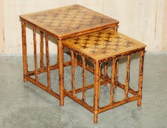 ORIGINAL ViCTORIAN BAMBOO PARQUETRY NEST OF TWO TABLES LOVELY INLAID TOPS