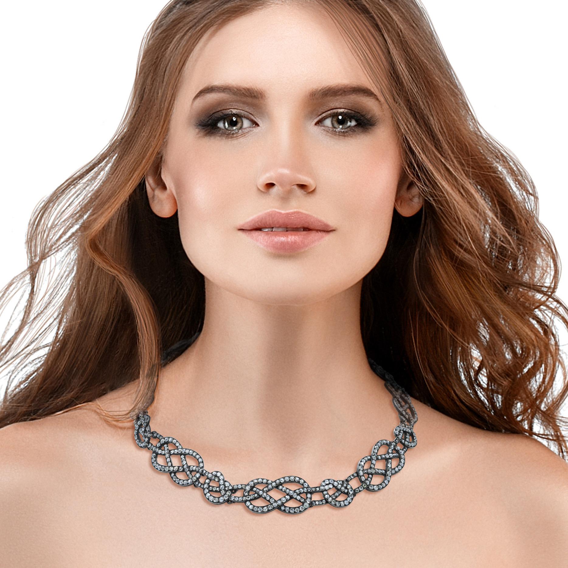 Original viktorianischer geflochtener 14,75 Karat Diamant in Silber & Gold, Silber & Gold, Unikat  Halskette (Viktorianisch) im Angebot