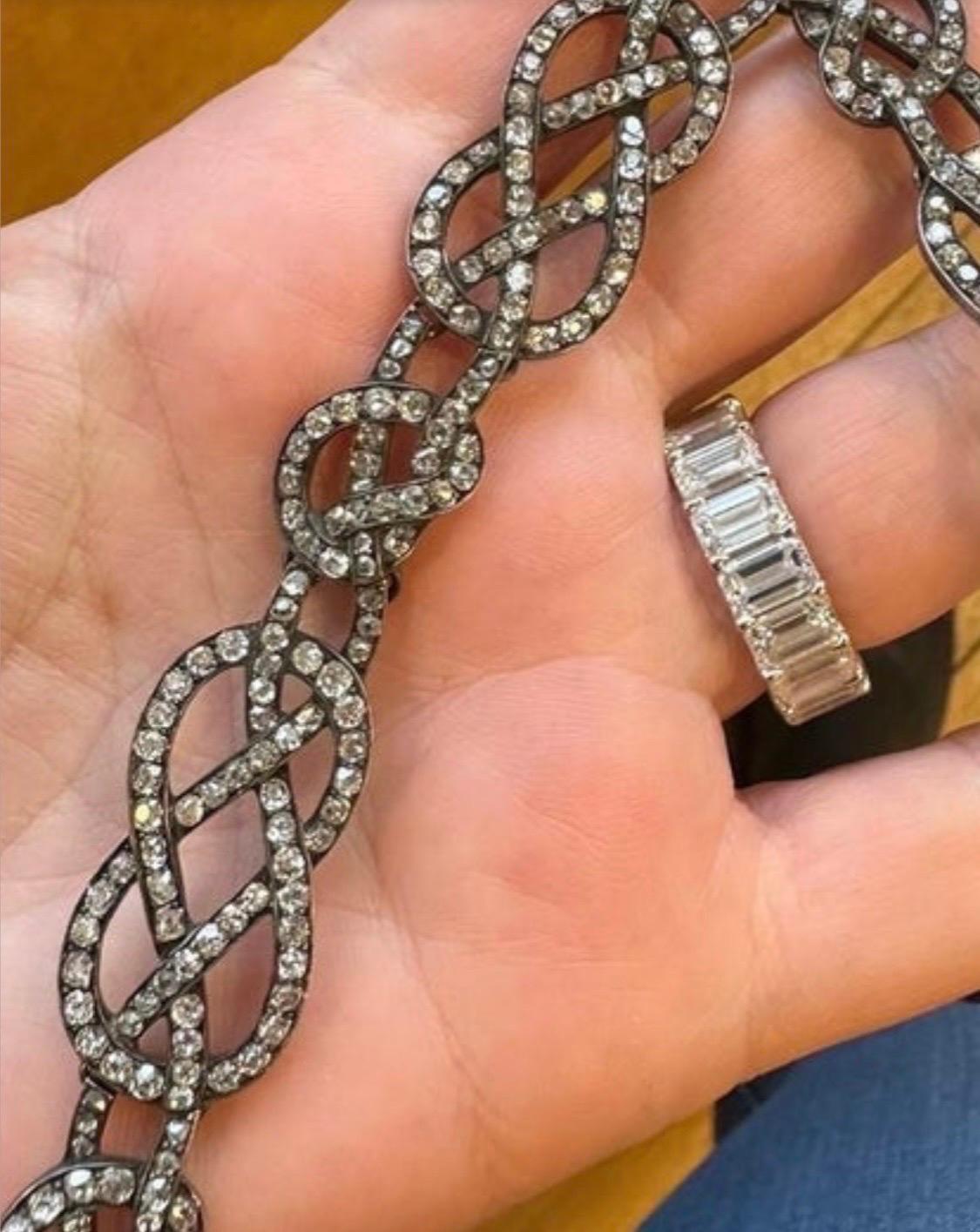 Original viktorianischer geflochtener 14,75 Karat Diamant in Silber & Gold, Silber & Gold, Unikat  Halskette (Gemischter Schliff) im Angebot