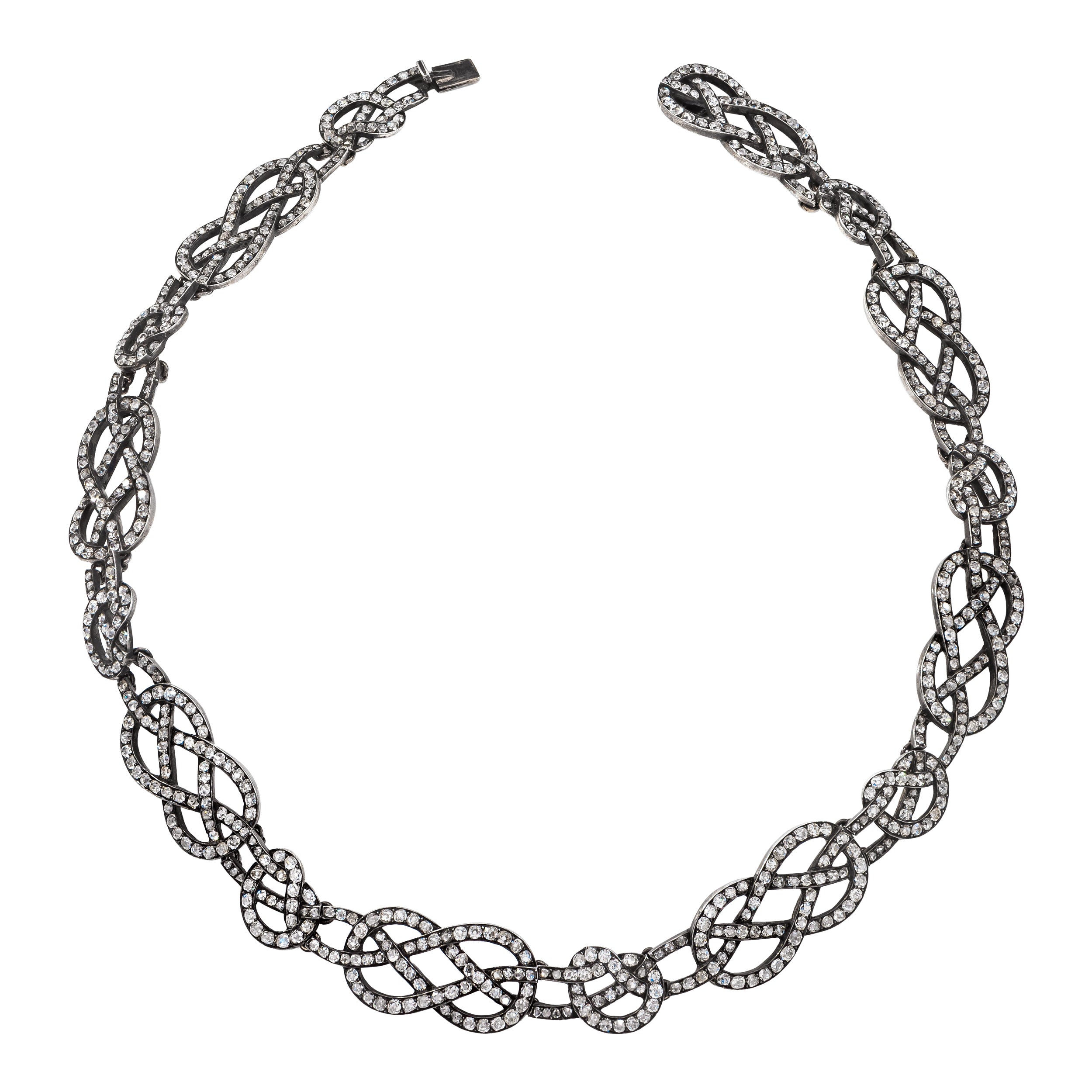 Original viktorianischer geflochtener 14,75 Karat Diamant in Silber & Gold, Silber & Gold, Unikat  Halskette im Angebot