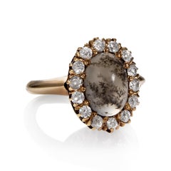 Original Victorian Dendritic Quartz Diamond Cluster Cocktail Gold Ring