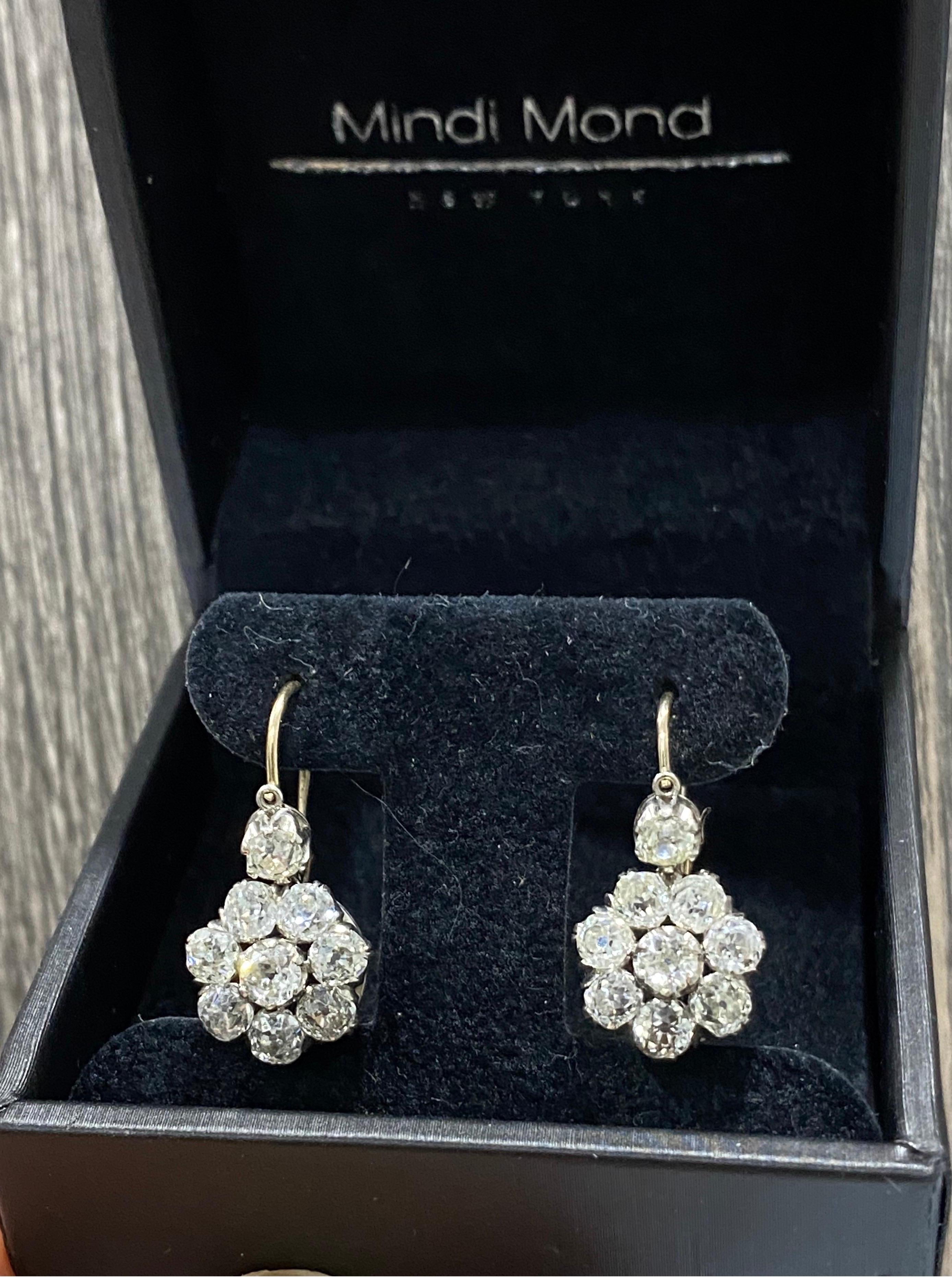 Original viktorianische Blumen-Cluster-Diamant-Tropfen-Ohrringe (Viktorianisch)