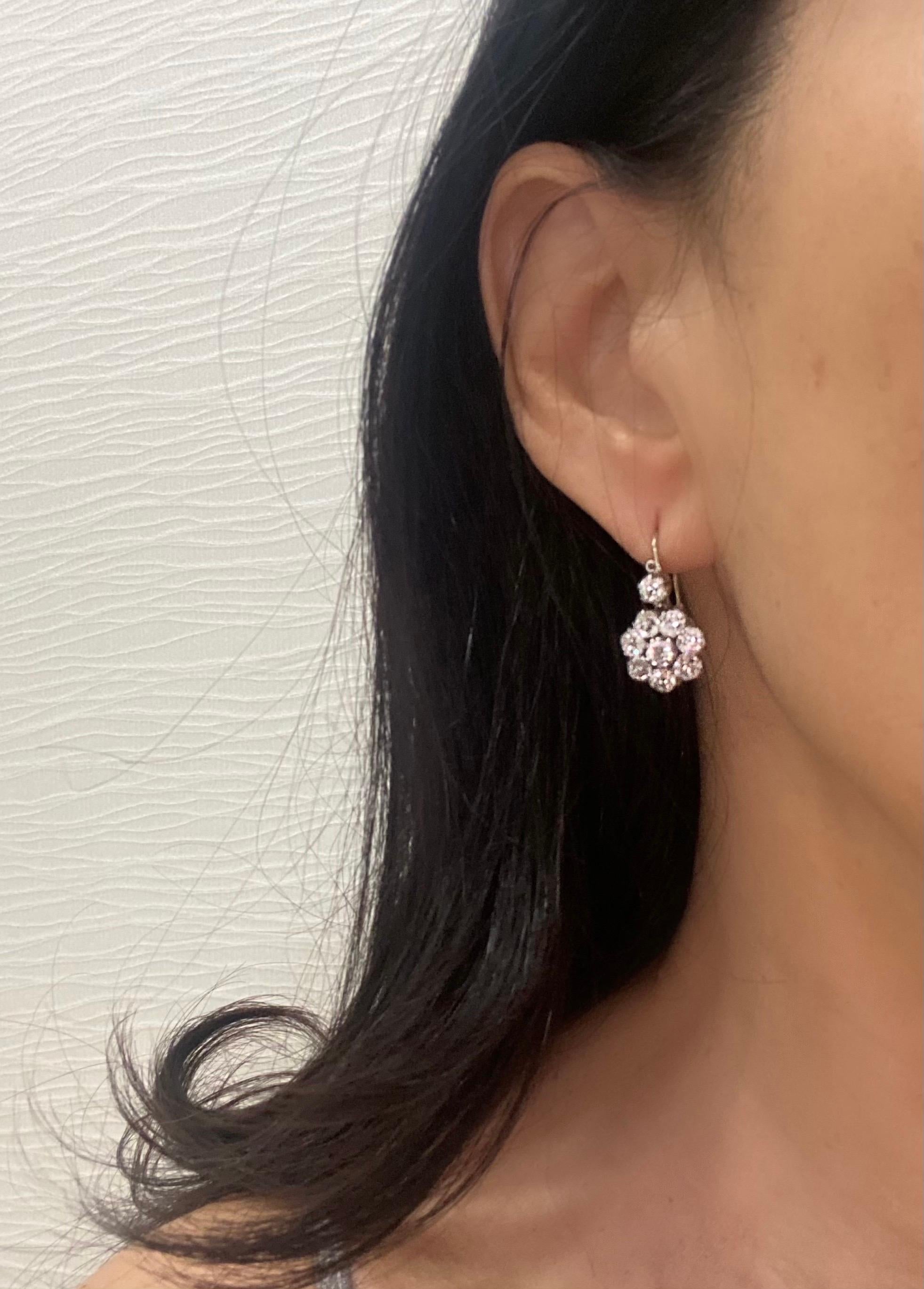 flower diamond drop earrings