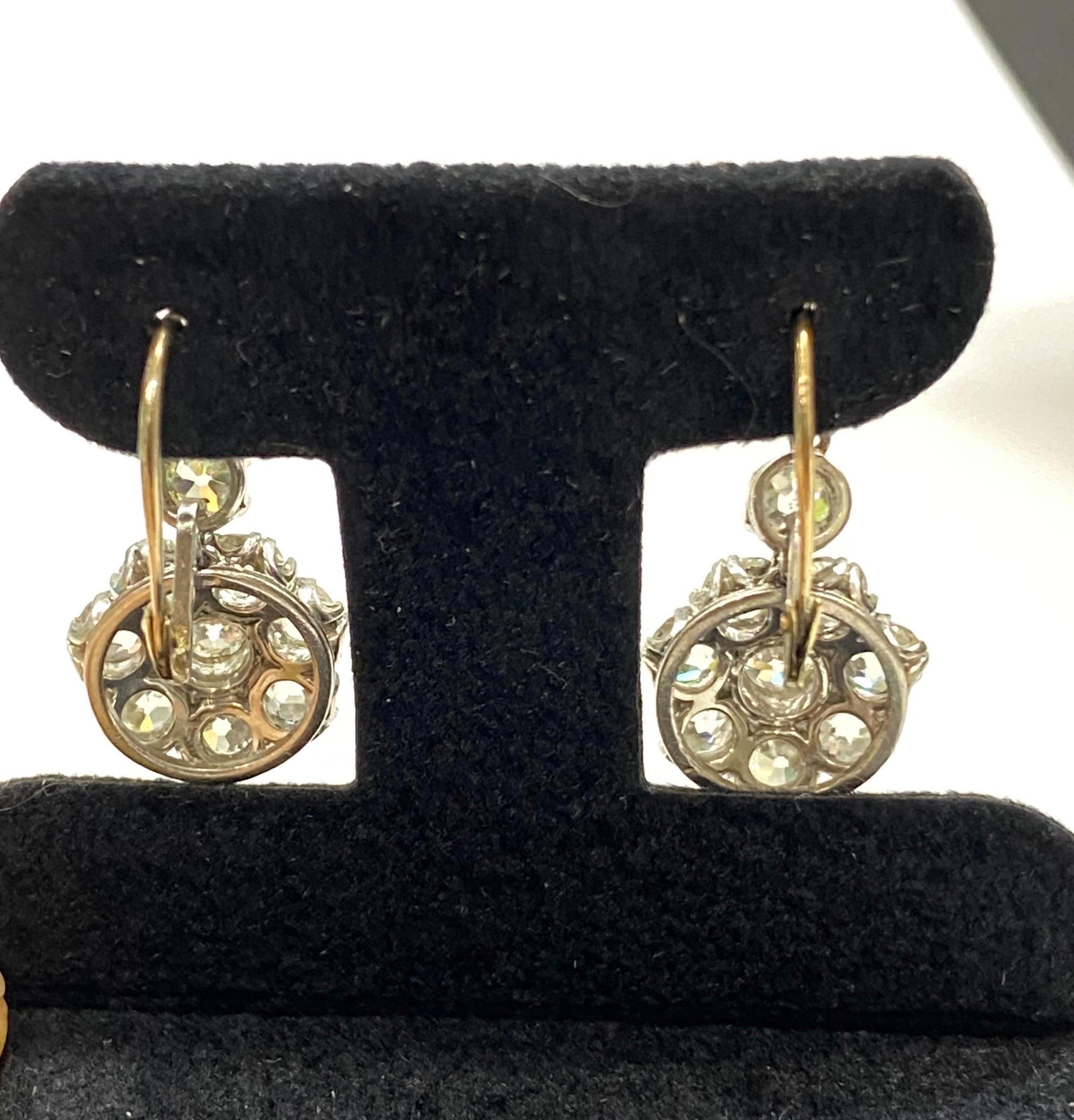 Old Mine Cut Original Victorian Flower Cluster Diamond Drop Earrings