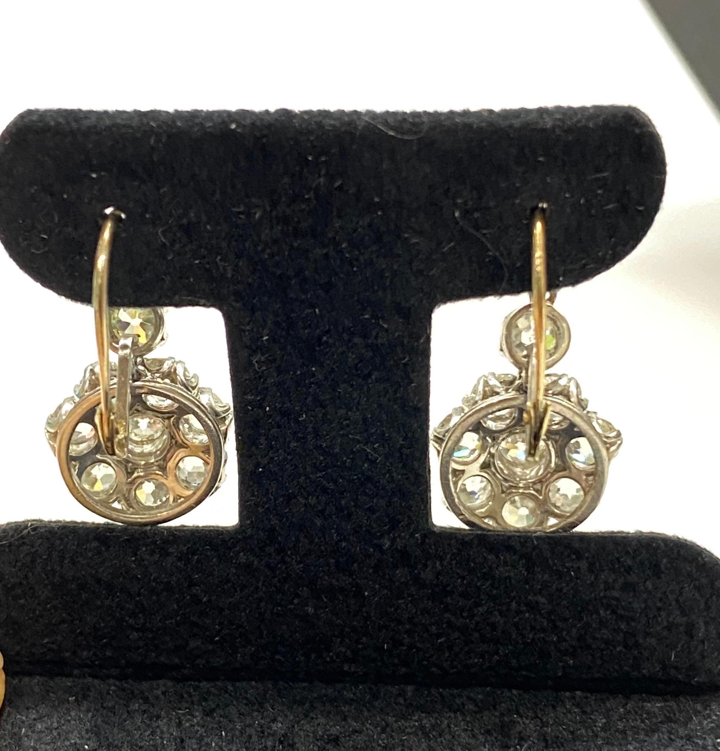 Original viktorianische Blumen-Cluster-Diamant-Tropfen-Ohrringe für Damen oder Herren