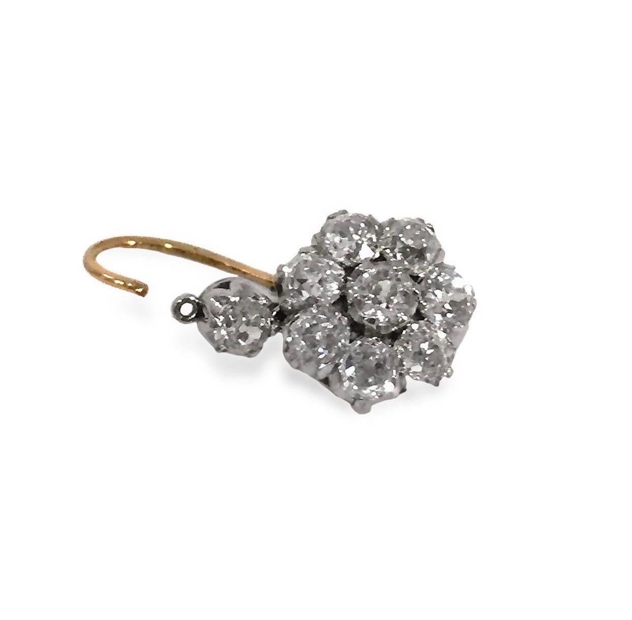 Original viktorianische Blumen-Cluster-Diamant-Tropfen-Ohrringe 1