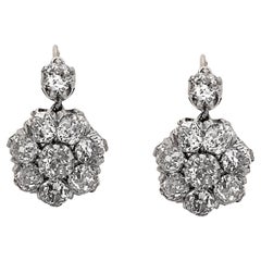 Antique Original Victorian Flower Cluster Diamond Drop Earrings