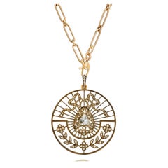 Original Victorian Rose Cut Diamond Medallion Paired with a New Gold Link Chain