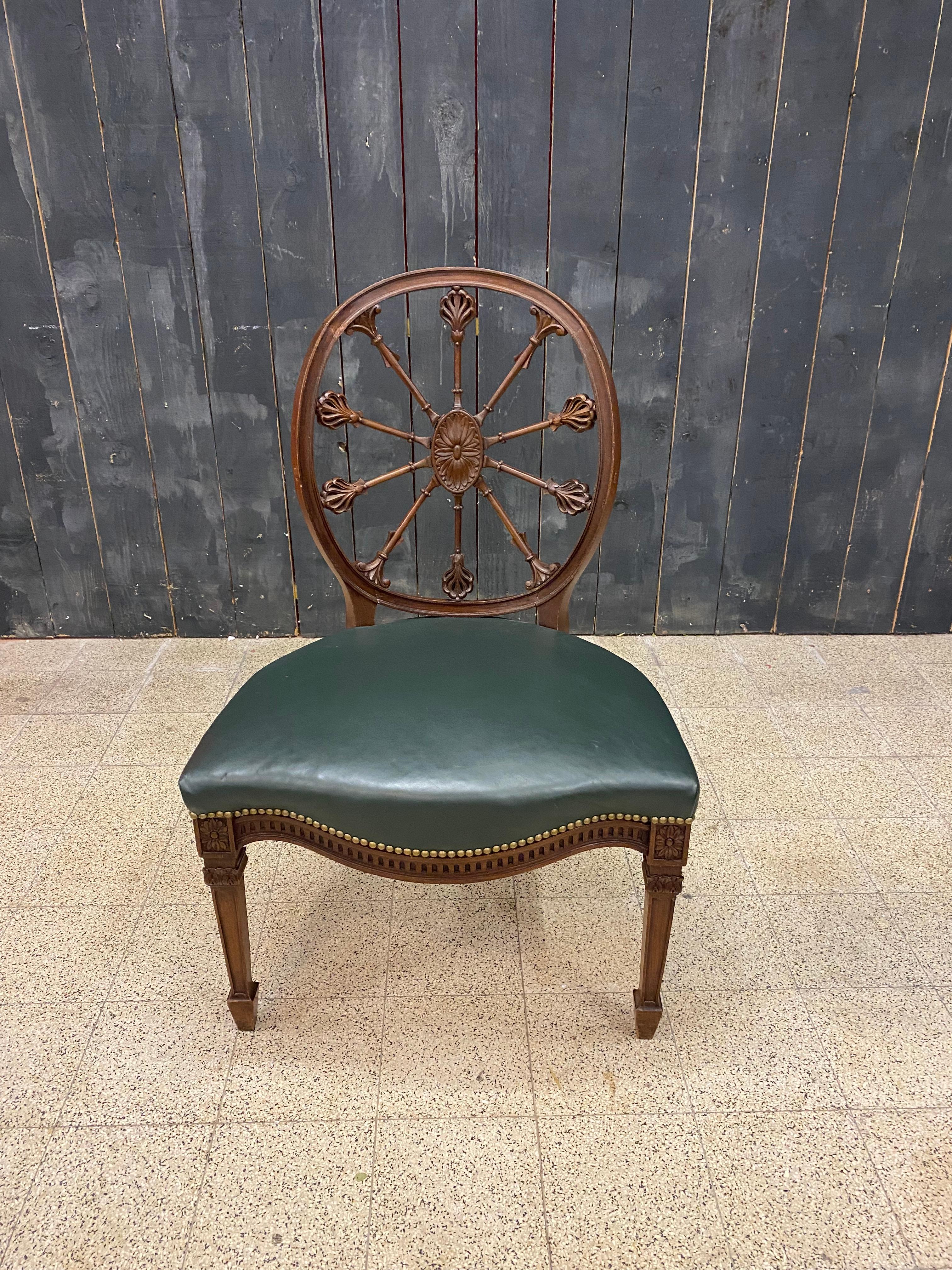 Leather Original Victorian Style Bergère Armchair, Fully Restored For Sale