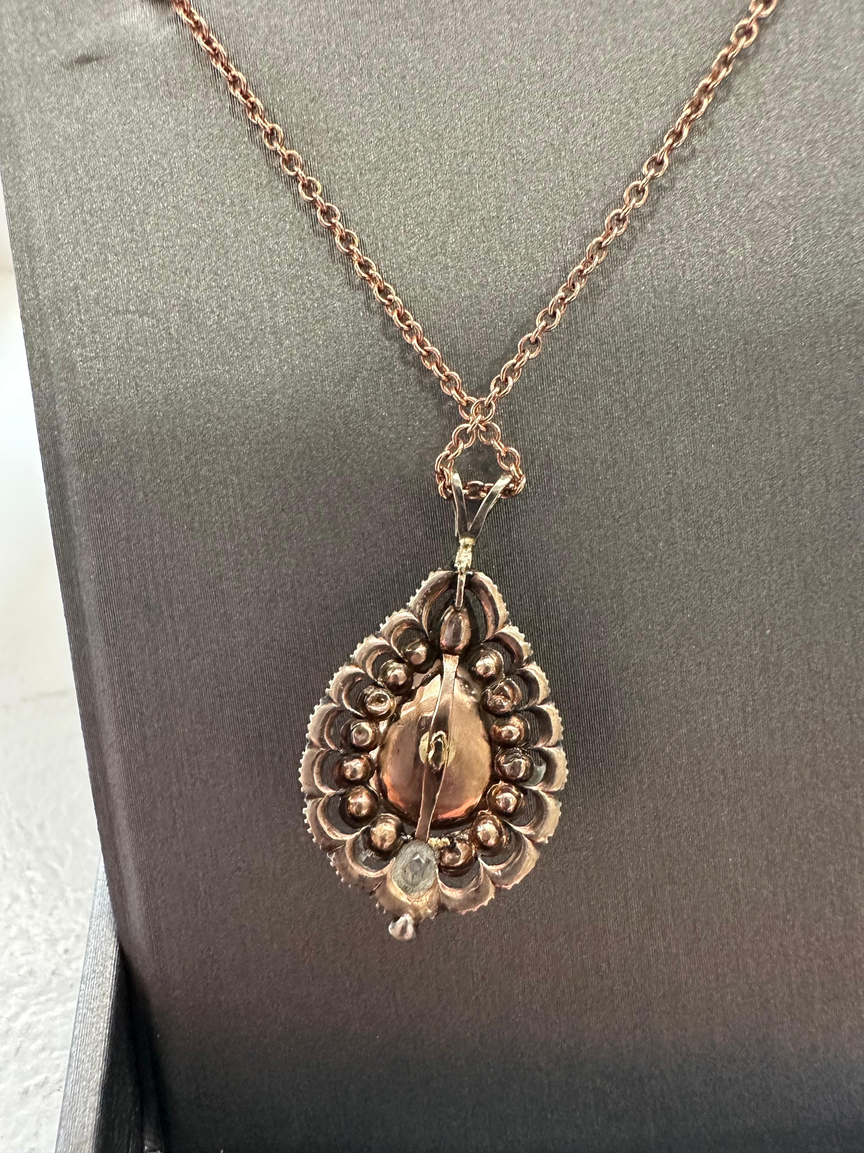 Women's or Men's Original Victorian Turquoise Rose Cut Diamond Pendant  For Sale