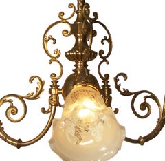 Original Viennese Jugendstil Ringstrassen Style Chandelier Restored, New Shades