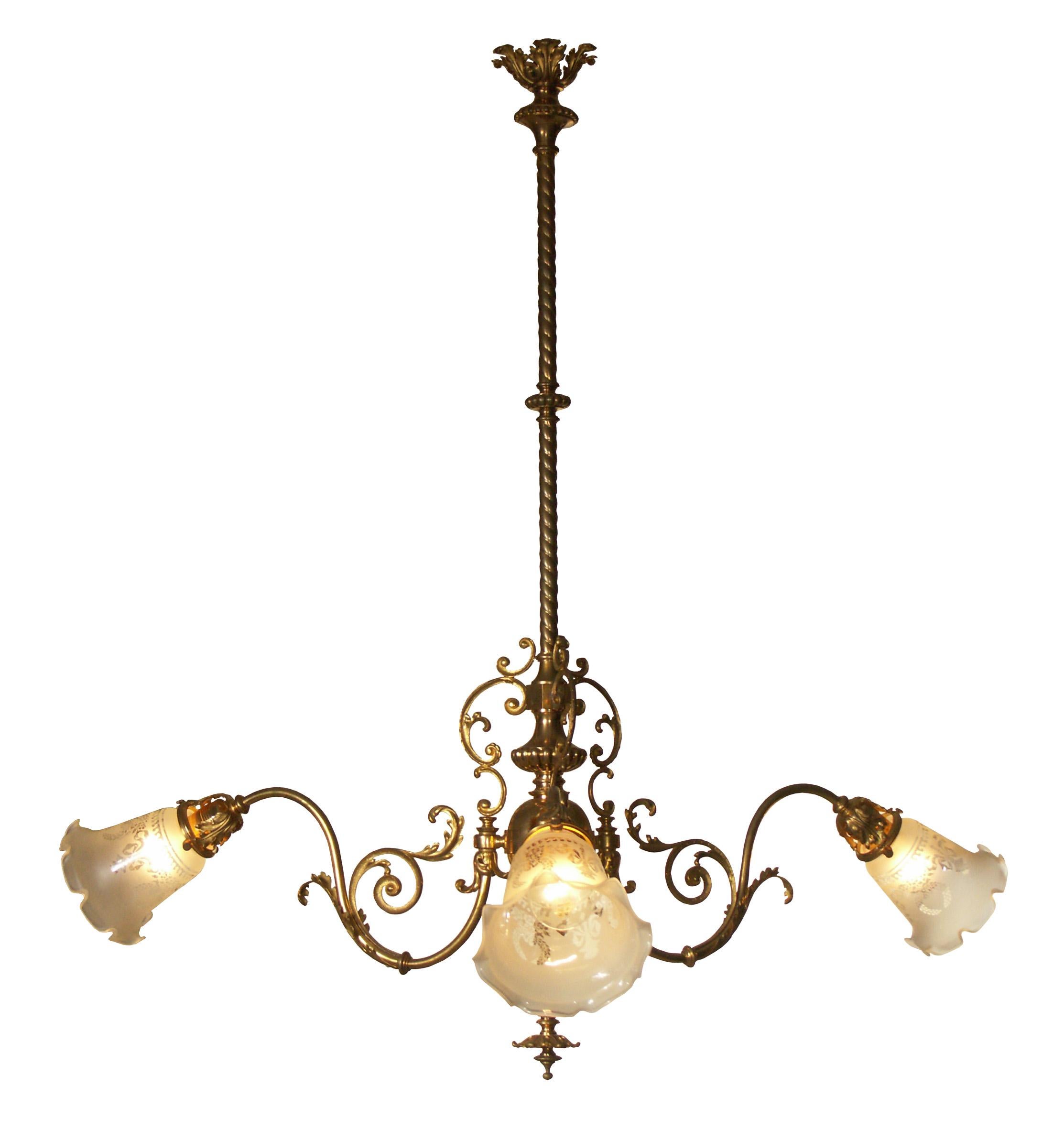 Hand-Crafted Original Viennese Jugendstil Ringstrassen Style Chandelier Restored, New Shades For Sale
