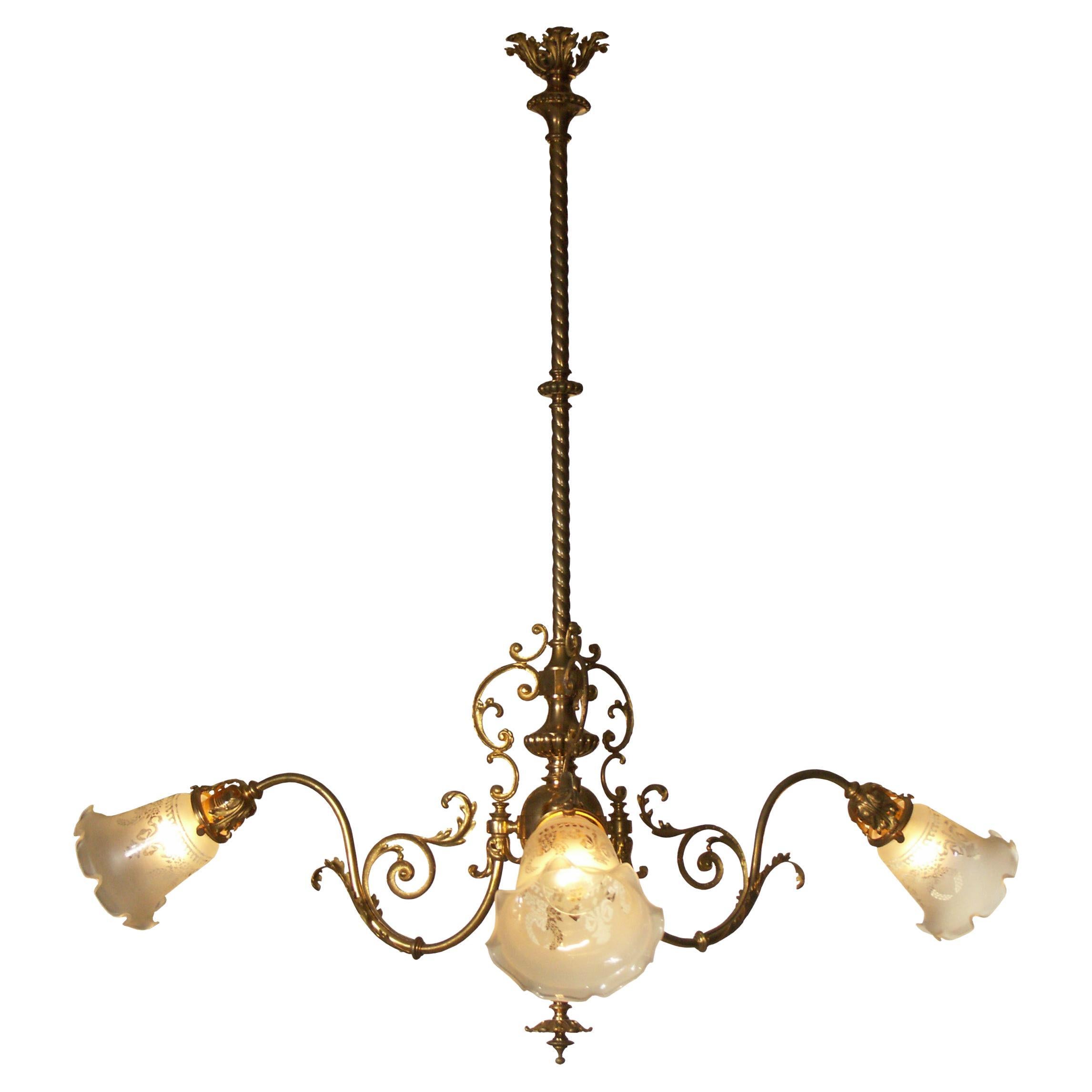 Original Viennese Jugendstil Ringstrassen Style Chandelier Restored, New Shades For Sale