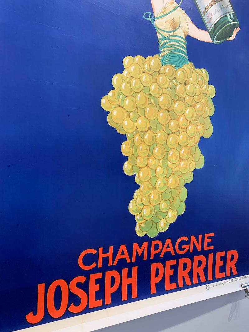 This original Art-Deco champagne poster from 1926 exudes elegance! Created by J Stall, this poster has beautiful detailing and is a example of true Art Deco opulence.  This is an original poster, it has been linen backed for preservation.