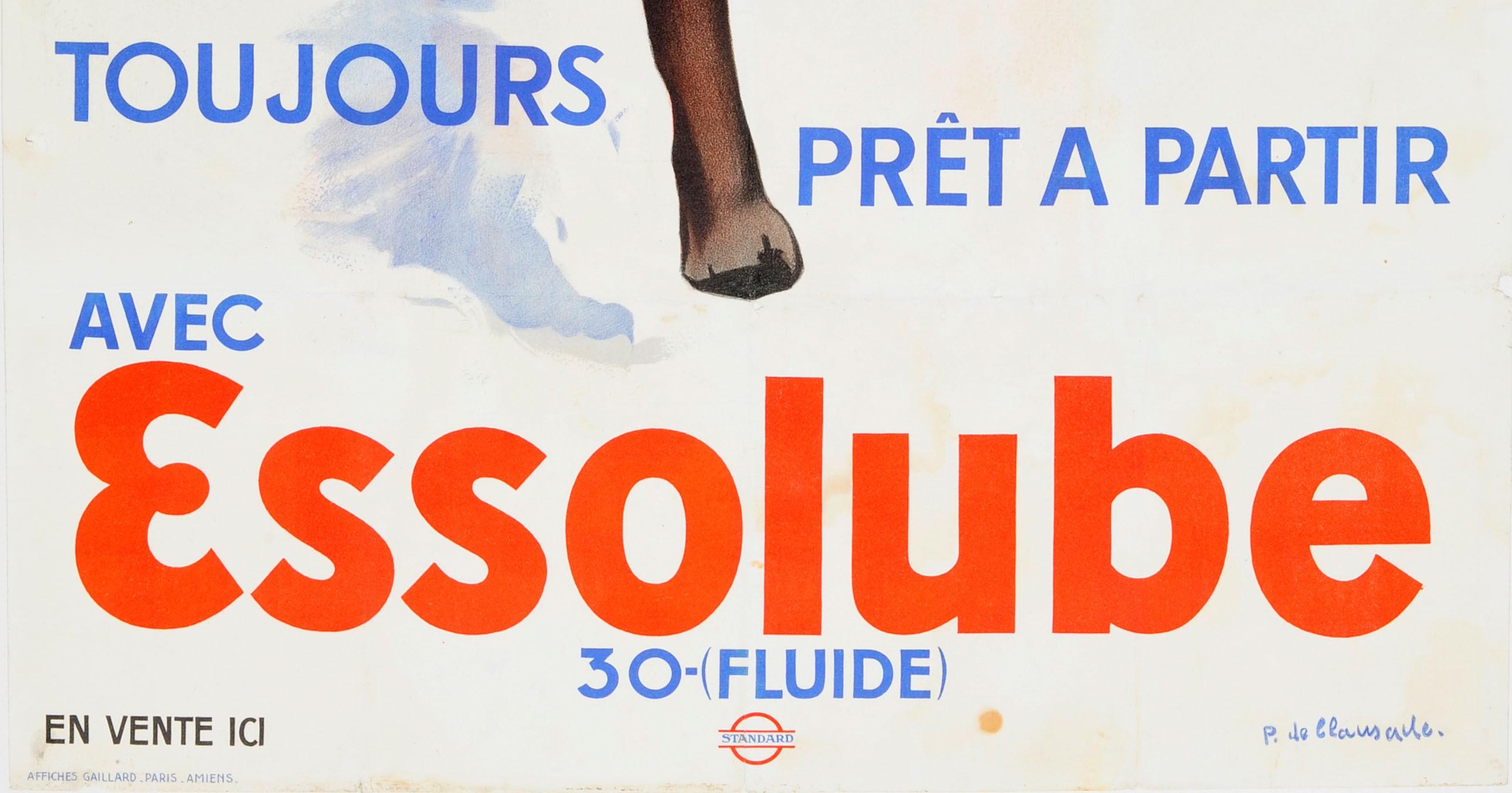 Français Affiche publicitaire original vintage de Essolube Engine Oil - Husky Dog Sledge, des années 1930  en vente
