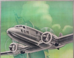 Original Vintage 1930s KLM Reiseplakat von Arjen Galema Ft. Der Fliegende Holländer