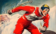 Original Vintage 1930er Jahre Skifahren Poster von Paul Ordner für Mont Revard Frankreich PLM