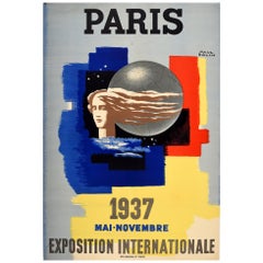 Original Vintage 1937 Exposition Internationale Paris Poster Modern Art Design