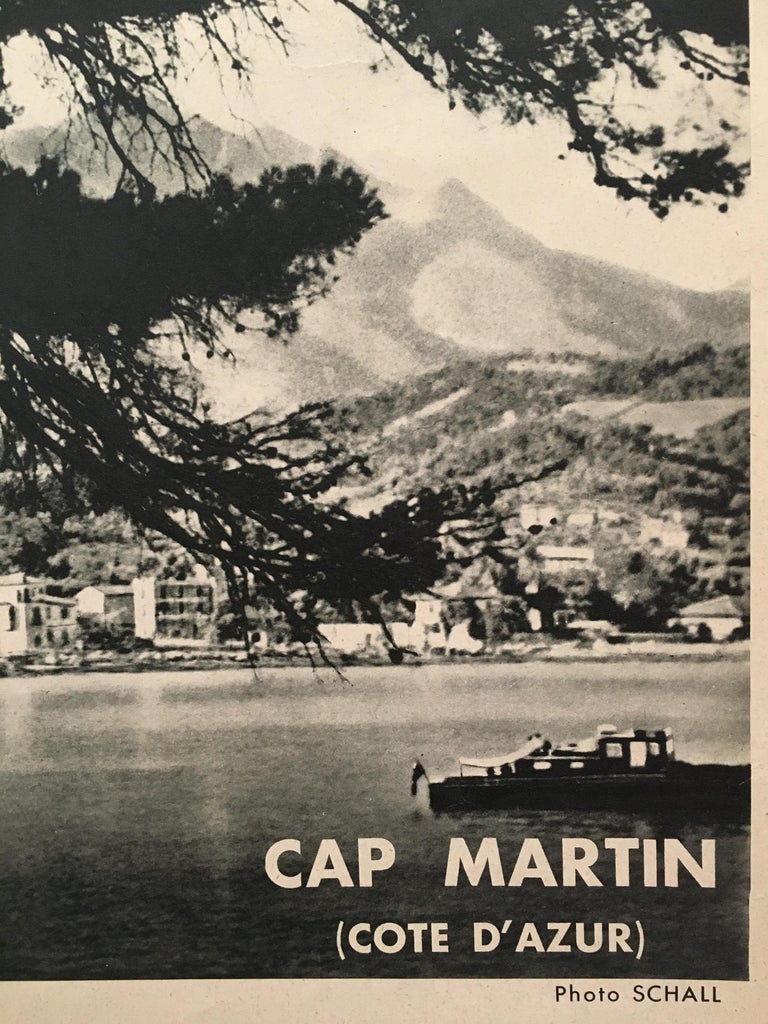 Original Vintage 1950s French Government Tourism Poster 'Cap Martin'

This is an original vintage travel tourism poster, it was printed and published in Paris by the French Government.

Artist 
Schall 

Year 
circa 1950

Dimensions: 
81 x