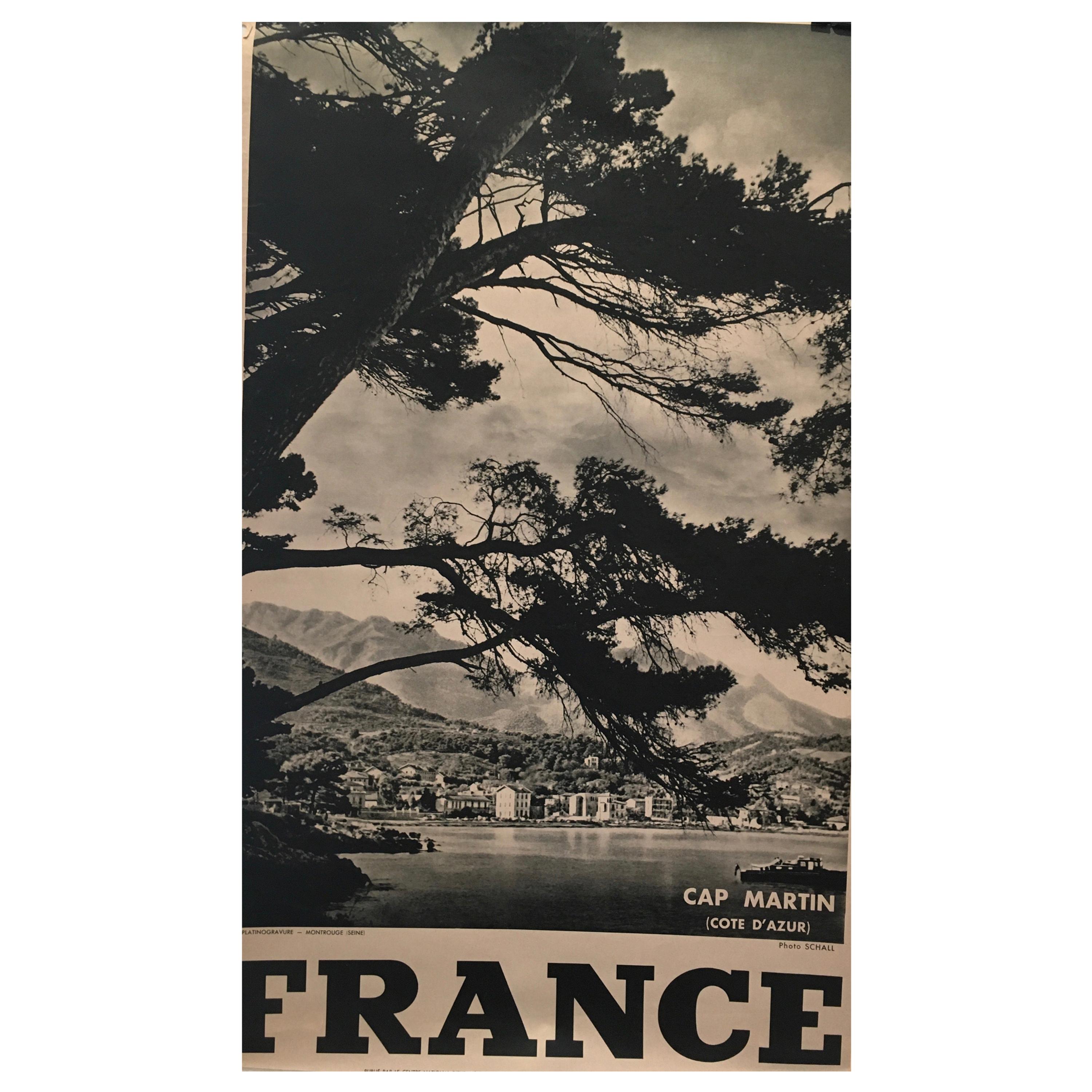 Original Vintage 1950s French Government Tourism Poster 'Cap Martin'