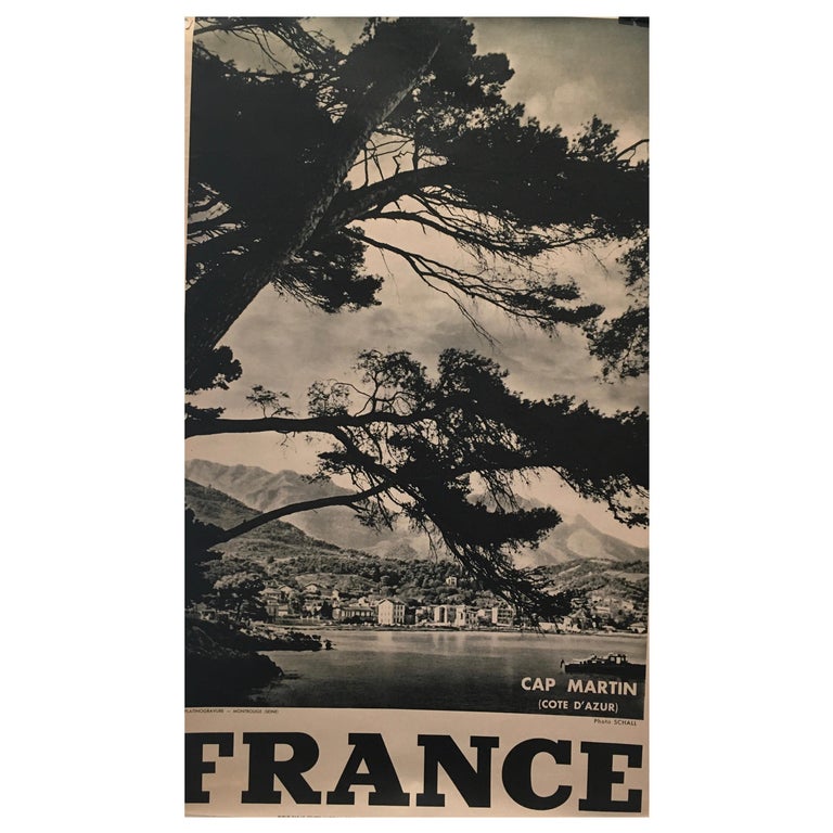 Original Vintage 1950s French Government Tourism Poster 'Cap Martin' For Sale