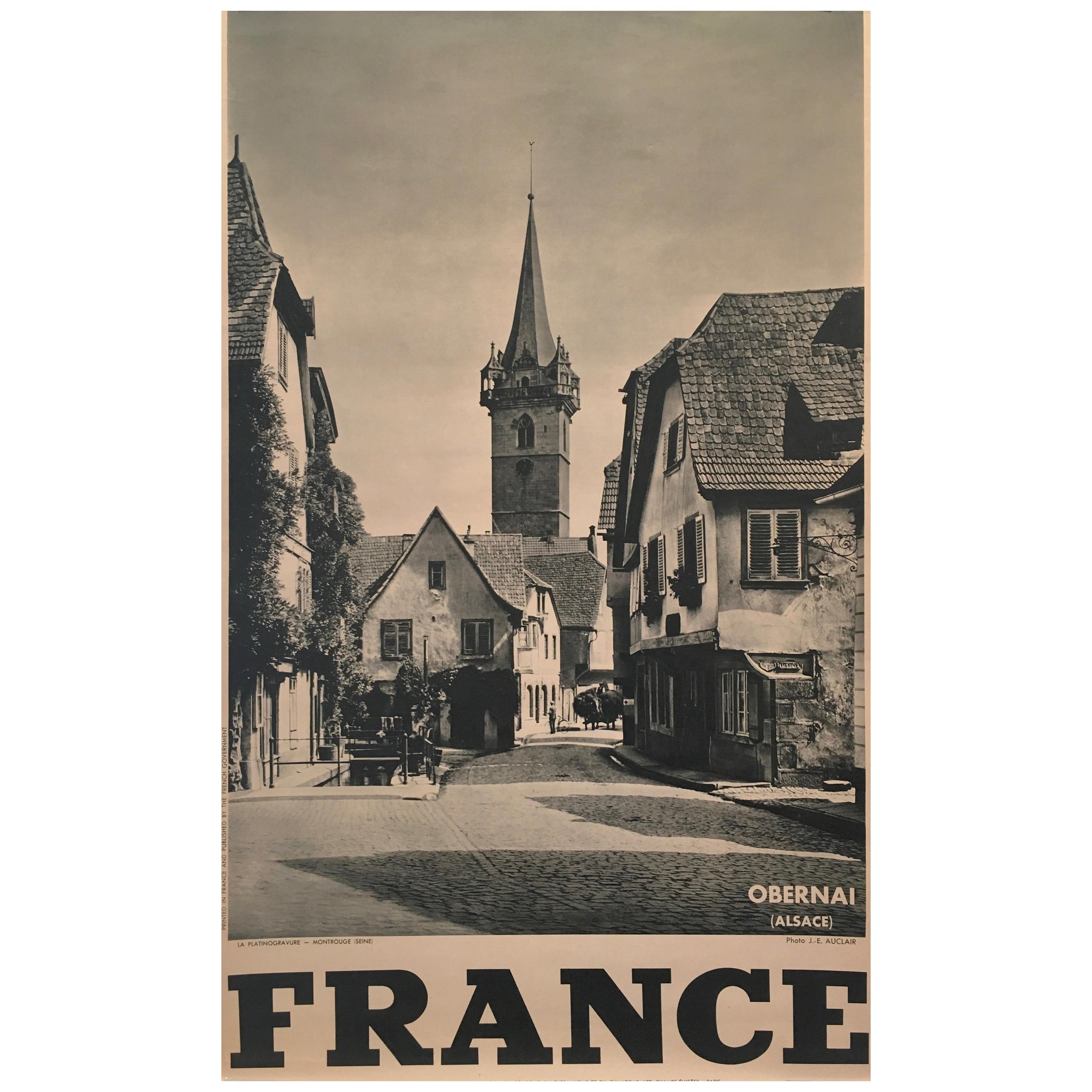 Affiche touristique originale du gouvernement français des années 1950 'Obernai'