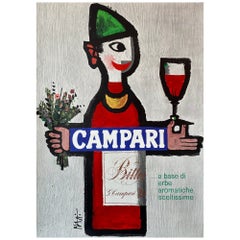 Poster pubblicitario originale d'epoca degli anni '60, 'CAMPARI' di Piatti