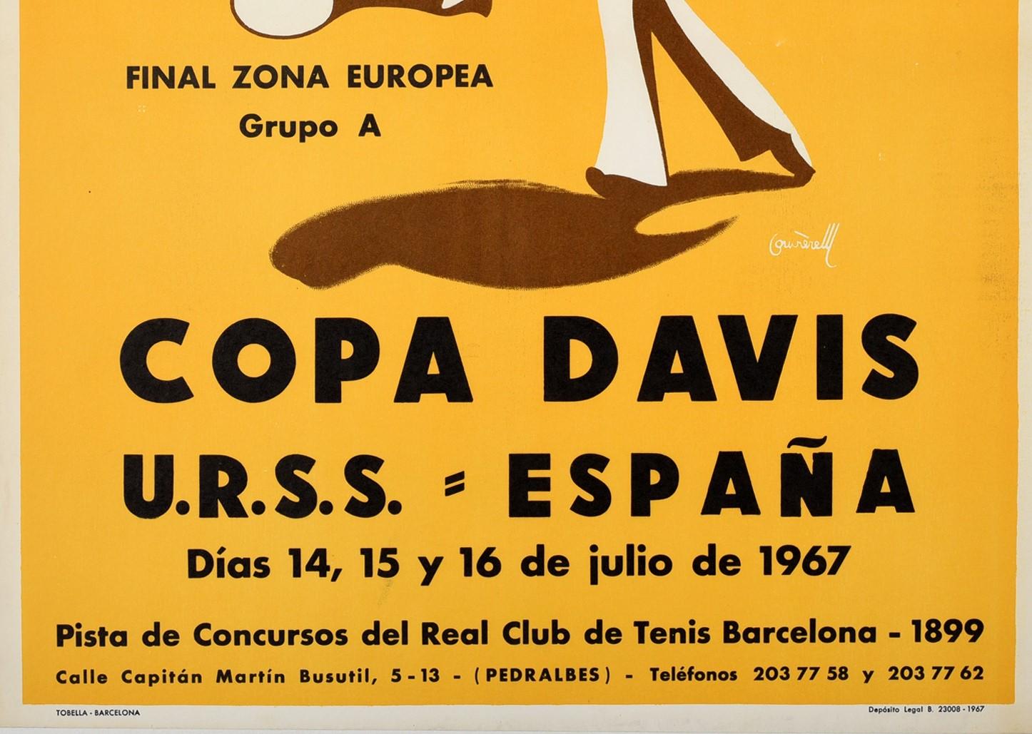 Original Vintage 1967 Copa Davis Cup Tennis Poster:: Sport:: UdSSR:: Spanien:: UdRSS:: Espana im Zustand „Gut“ im Angebot in London, GB