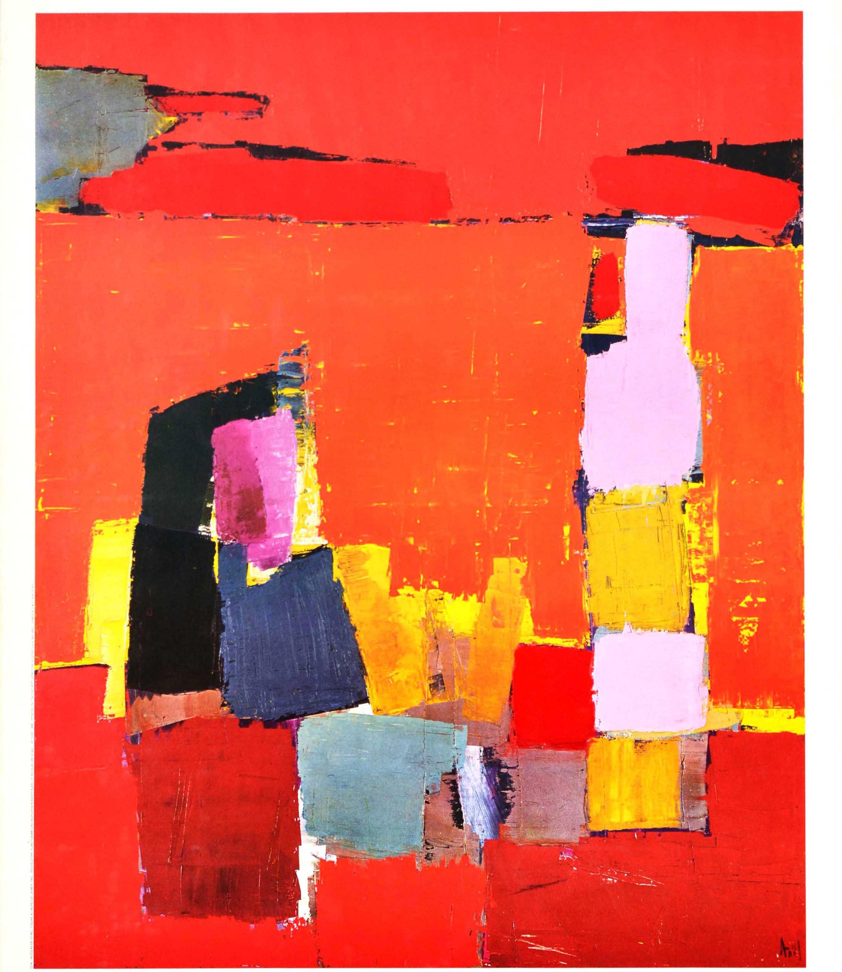 Original Vintage Abstract Art Exhibition Poster Figure On Beach Nicolas