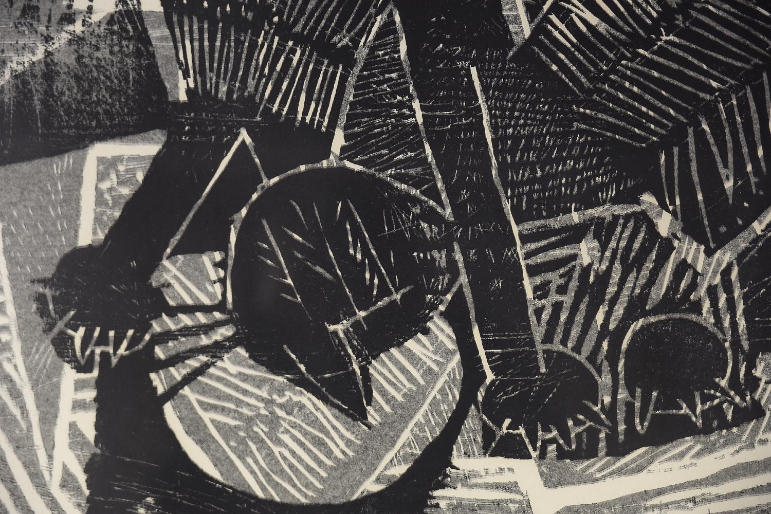 Vide Jansson, gravure sur bois abstraite vintage originale en noir et blanc, encadrée, années 1960 Bon état - En vente à Warszawa, Mazowieckie