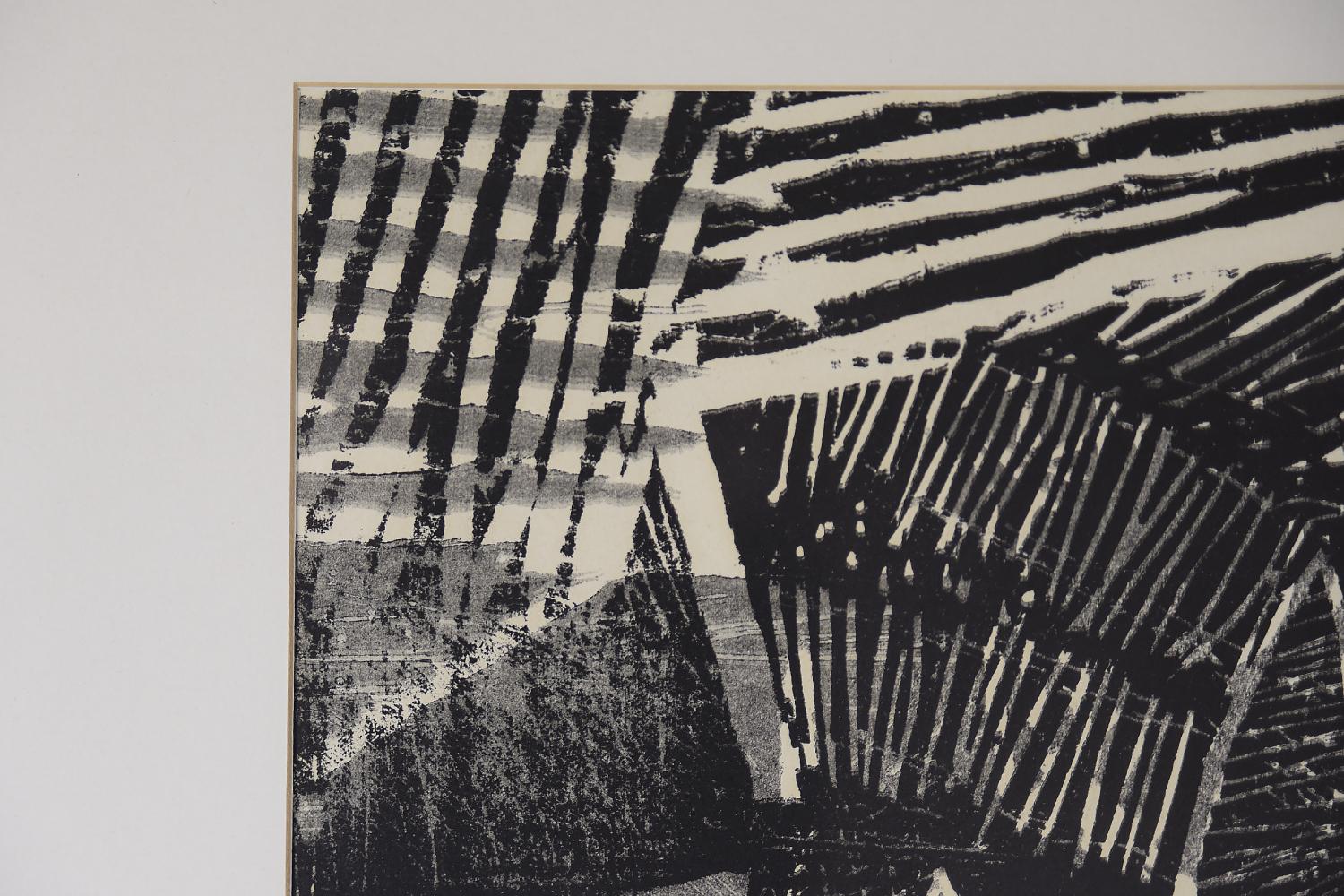 Milieu du XXe siècle Vide Jansson, gravure sur bois abstraite vintage originale en noir et blanc, encadrée, années 1960 en vente