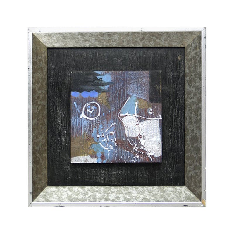 Huile sur toile vintage abstraite brutaliste d'origine, encadrée, années 1970
