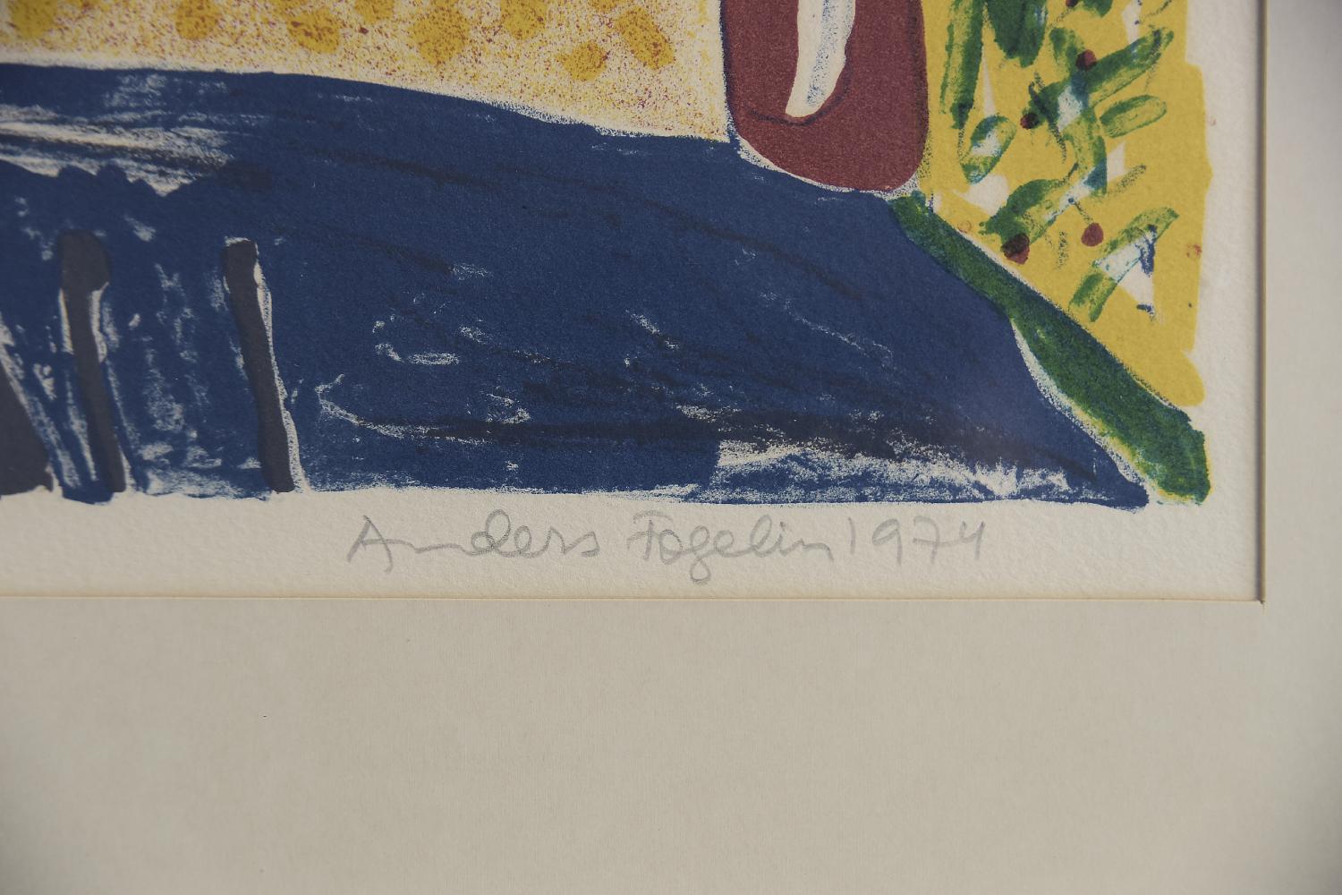 Lithographie originale vintage abstraite en couleur Komposition d'Anders Fogelin Bon état - En vente à Warszawa, Mazowieckie