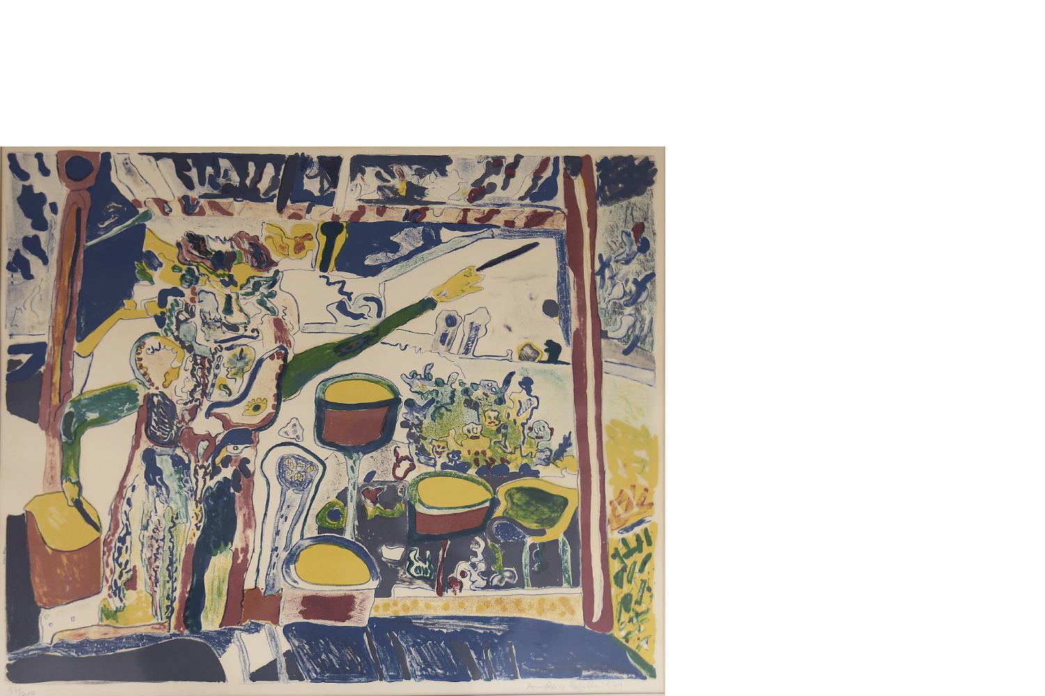Abstrakte Vintage-Farblithographie, Komposition von Anders Fogelin (Ende des 20. Jahrhunderts) im Angebot