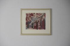 Original Vintage Abstract Color Lithograph, Komposition, Framed, 1981