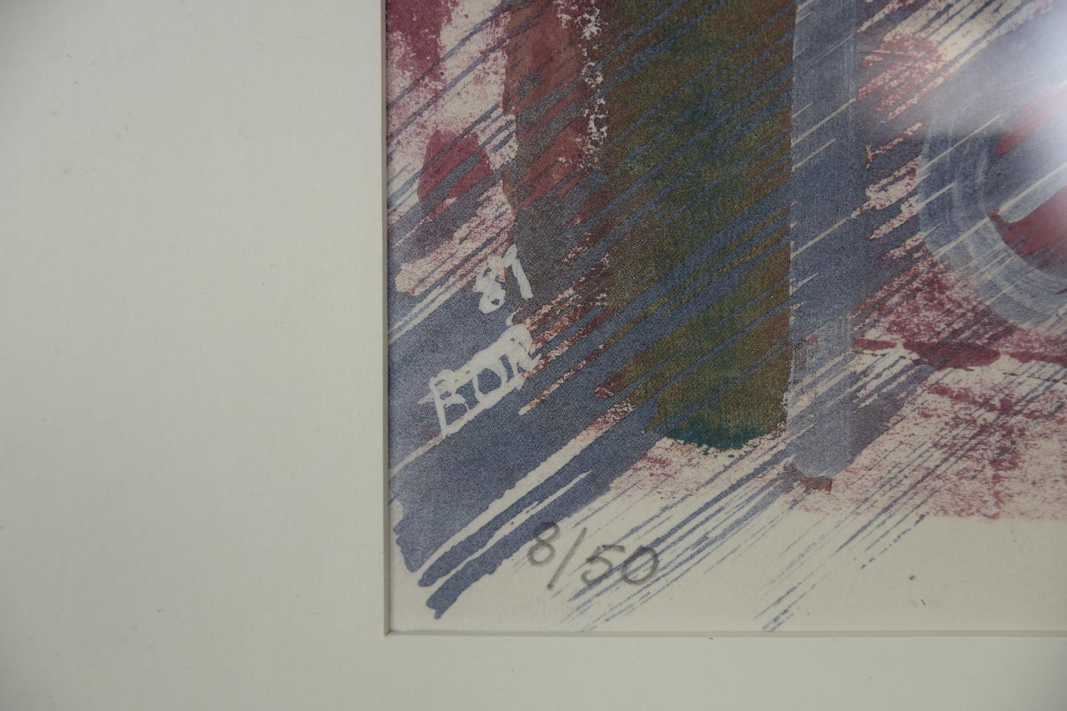 Mid-Century Modern Original Vintage Abstract Color Lithograph, Komposition, Framed, 1981 For Sale