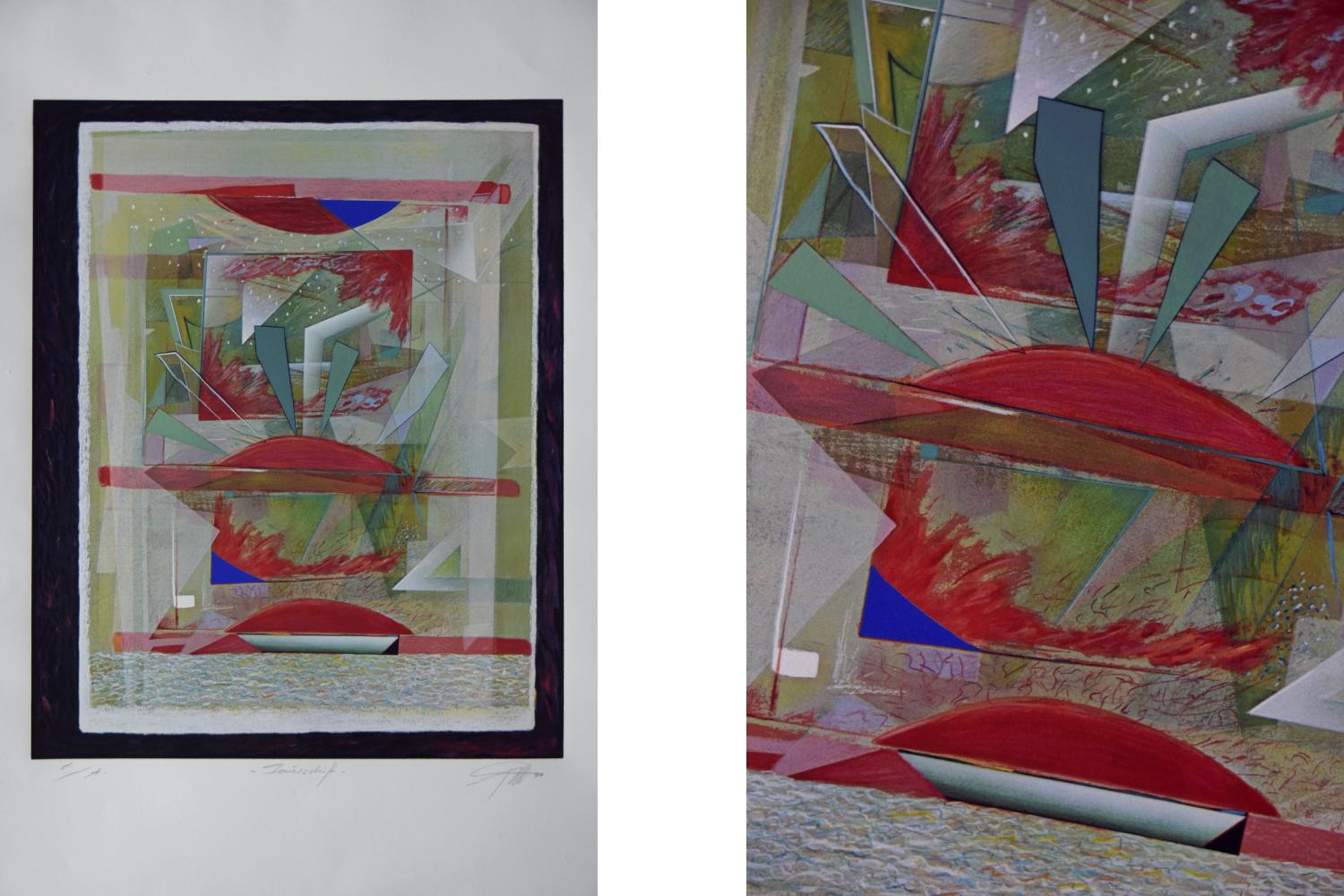 Peter Foeller, Feuerschiff, 1990.
Farbserigrafie.
Nummer E/A.
Dieses Werk ist vom Künstler signiert. Sie trägt einen Titel, ein Datum und eine individuelle Nummer.
Abmessungen des Blattes 100/75
Arbeitsmaße 68/55. Ungerahmt.

Peter Föller