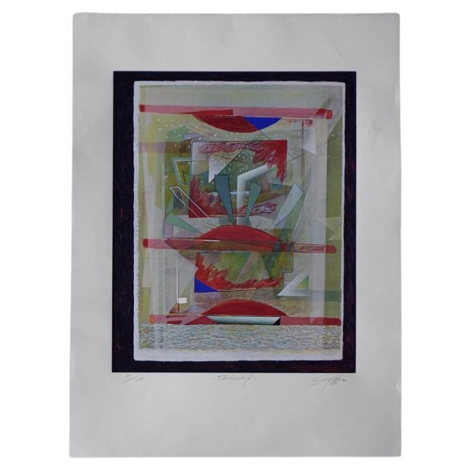 Original Vintage Abstract Color Serigraphy, Feuerschiff by Peter Foeller
