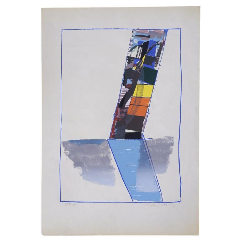 Lithographie vintage abstraite cubiste moderne colorée d'origine par Hardy Strid