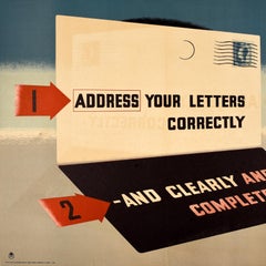 Original Vintage Advertising Poster Address Your Letters Correctly GPO WWII