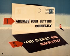 Original Vintage Advertising Poster Address Your Letters Correctly GPO WWII
