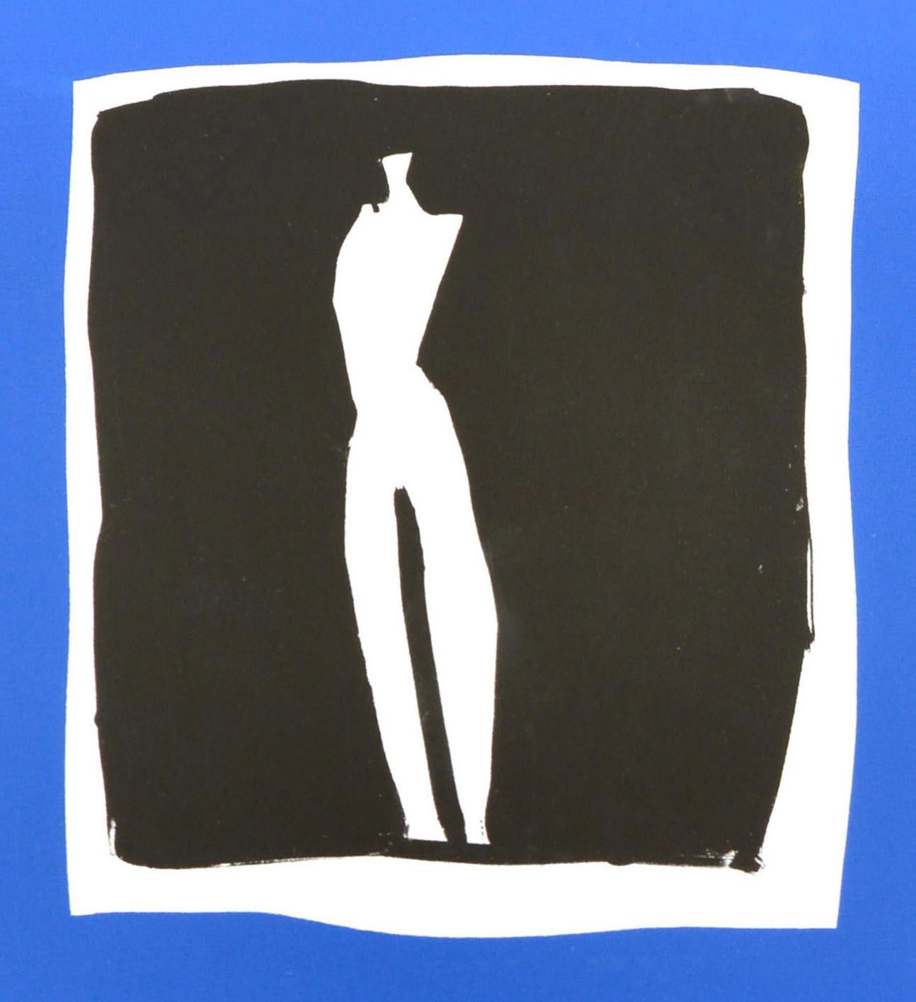 Poster originale d'epoca raffigurante La Notte / The Night dell'artista pittore giapponese Aki Kuroda (黒田 アキ Akihiko Kuroda 黒田 明比古 b.1944) con un design luminoso di una silhouette bianca su un quadrato nero su uno sfondo rosso, blu, verde e giallo