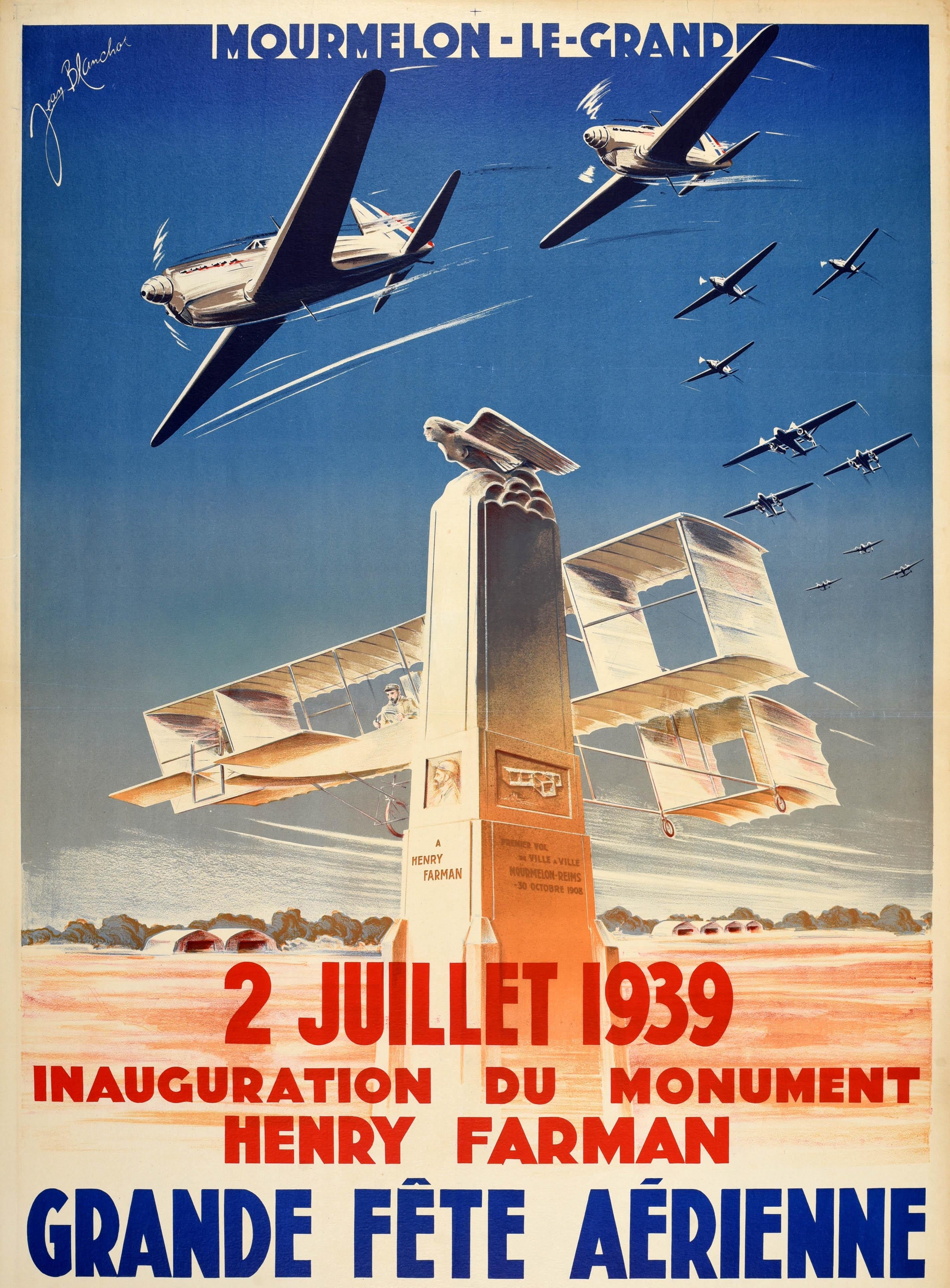 Original-Vintage-Werbeplakat Aviation Festival, Henry Farman, Art déco (Französisch) im Angebot