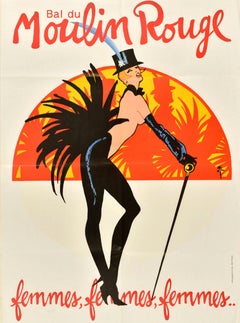 Original Vintage Advertising Poster Bal Du Moulin Rouge Rene Gruau Large