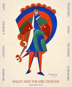 Cartel publicitario vintage original de Ballet Russe con diseños del teatro ruso