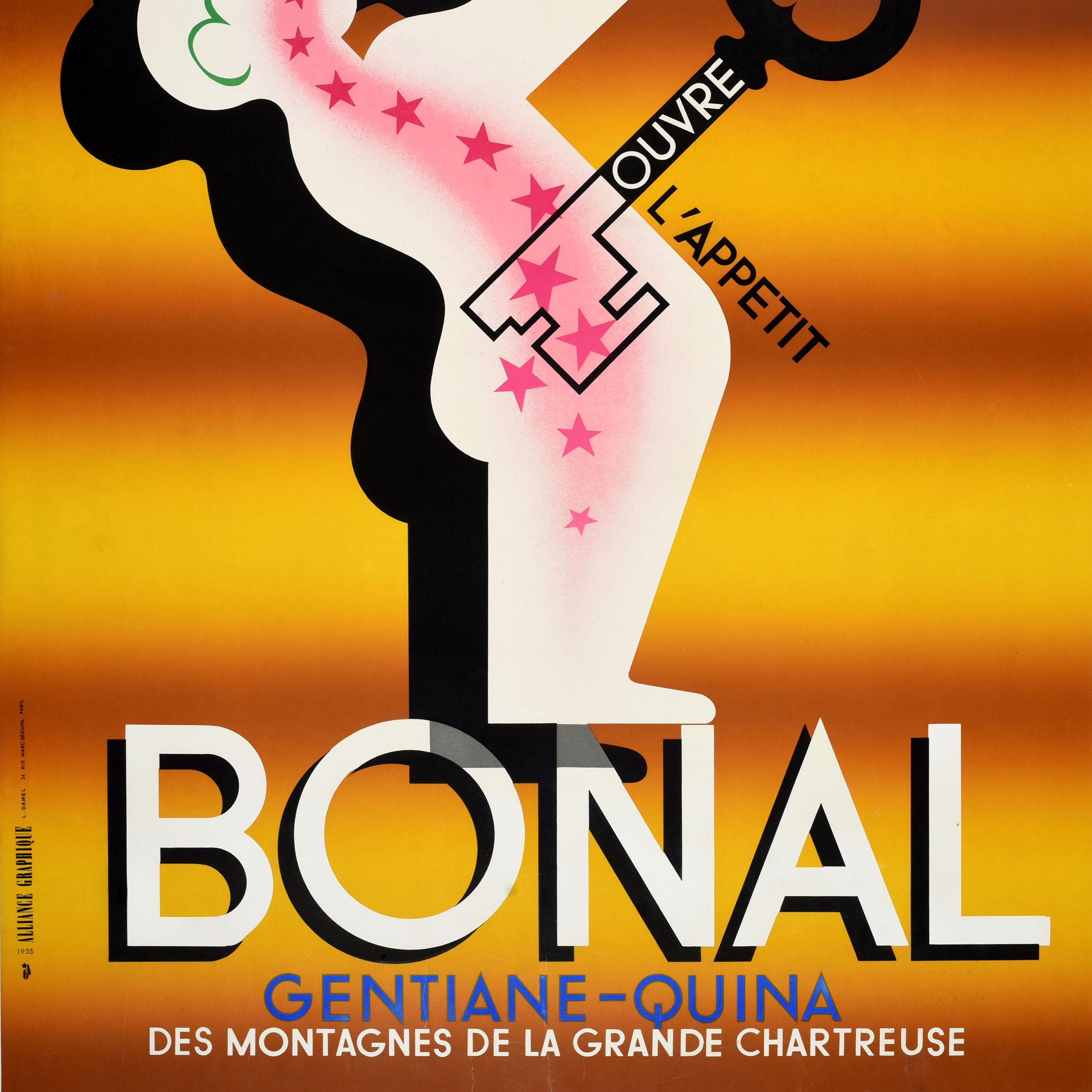 Original Vintage Advertising Poster Bonal Aperitif Drink AM Cassandre Art Deco In Good Condition For Sale In London, GB
