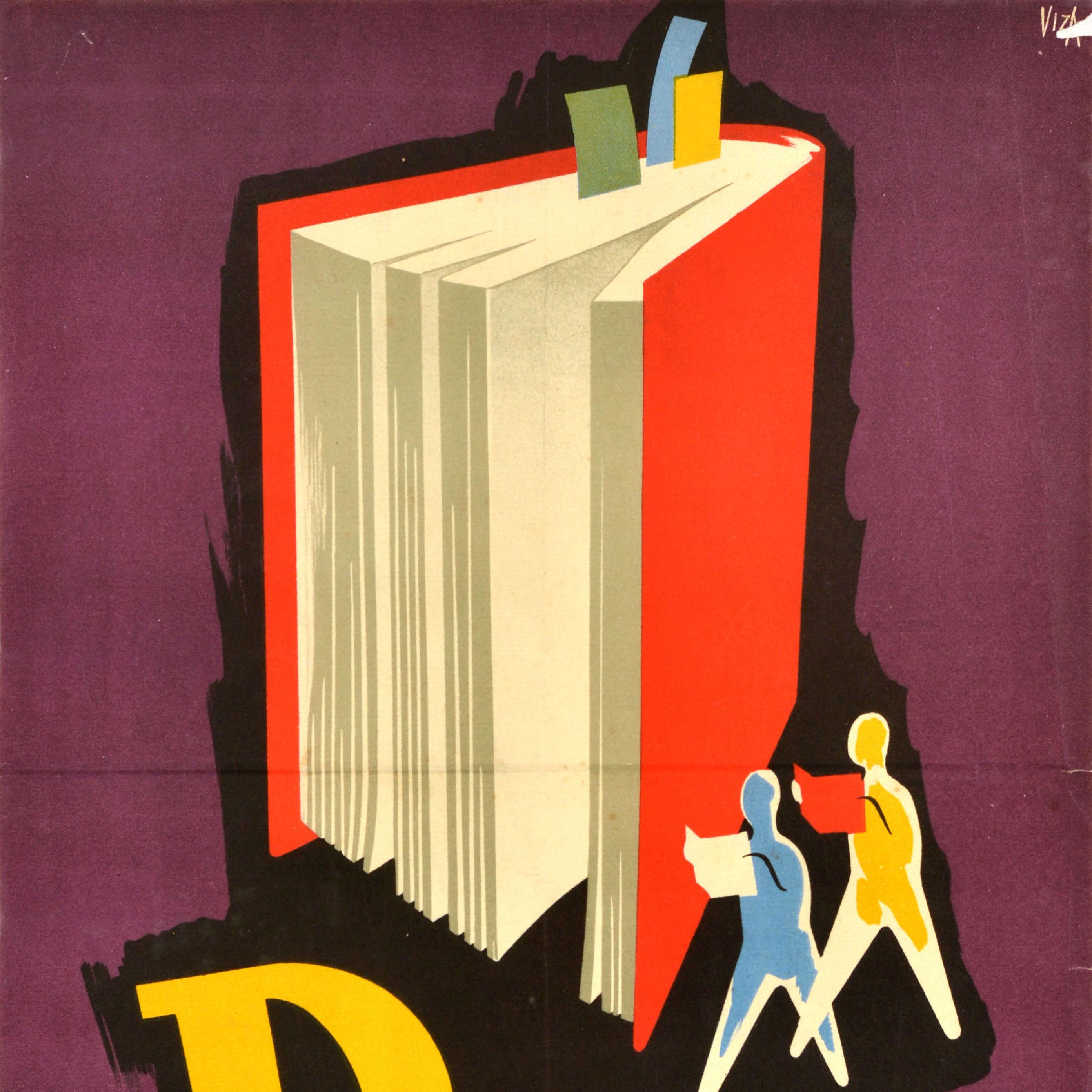 Spanish Original Vintage Advertising Poster Book Day Barcelona Booksellers Guild Spain For Sale