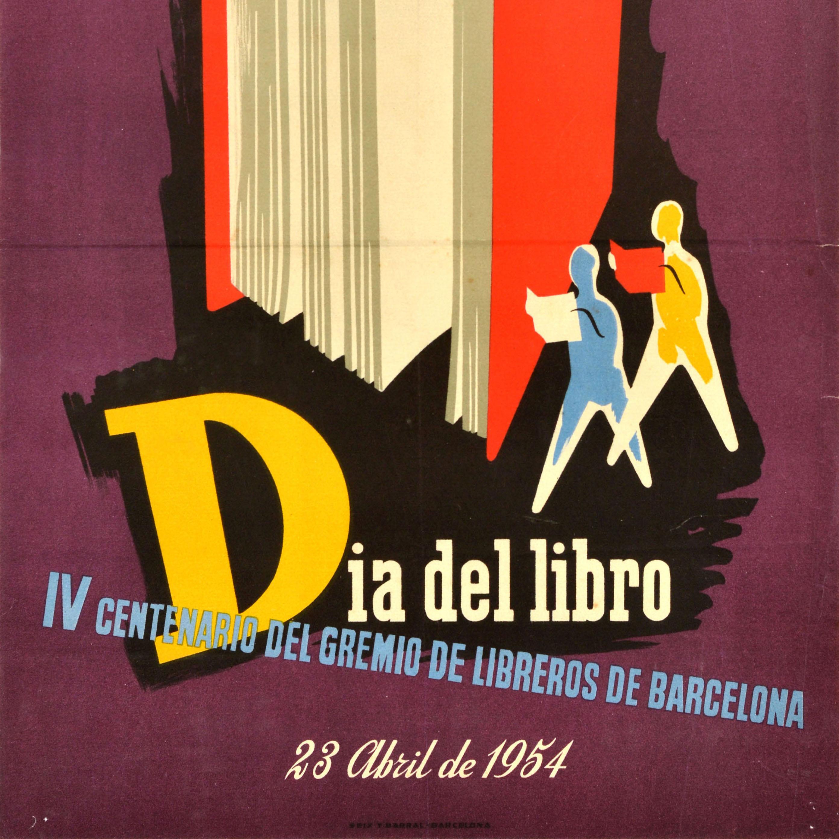 Original Vintage Advertising Poster Book Day Barcelona Booksellers Guild Spain In Fair Condition For Sale In London, GB