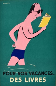 Original Vintage Advertising Poster Books For Your Holidays Livres Fix Masseau