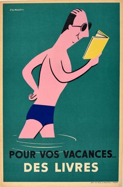 Original Vintage Advertising Poster Books For Your Holidays Livres Fix Masseau